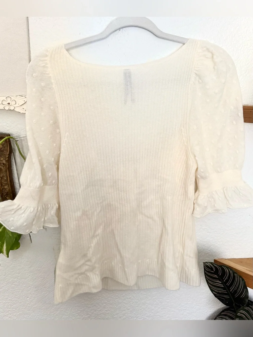 Anthropologie Ruffle Sleeve Top Wool Cashmere Knit Blouse Peasant Prairie Sz S